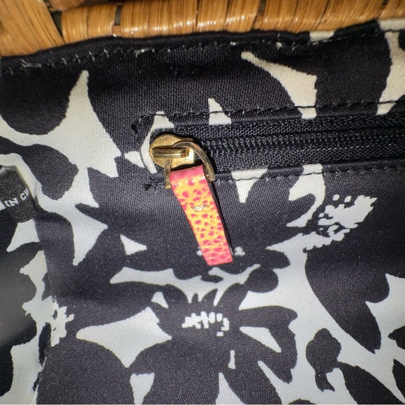 Kate Spade Wicker Picnic Basket Bag NWT Pink Leather Trim Floral Lining - Picture 6 of 9